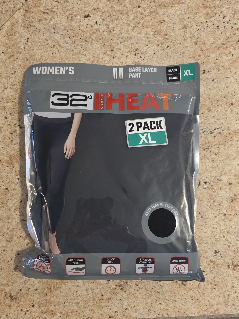 32 Degrees Women's Heat Gear Black Base Layer Pant – 2 Pack XL